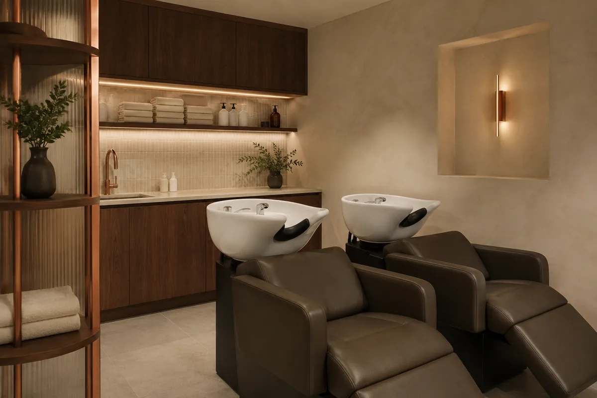 Salon hair washing and care area